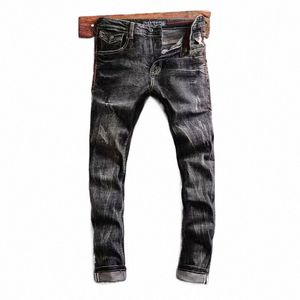 fi Designer Heren Jeans Hoge Kwaliteit Retro Zwart Grijs Stretch Elastische Slim Fit Gescheurde Jeans Heren Vintage Denim Broek hombre J6tX #