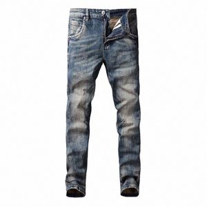 fi Designer Heren Jeans Hoge Kwaliteit Retro Wed Blue Stretch Slim Fit Gescheurde Jeans Heren Italiaanse Stijl Vintage Denim Broek U0Me #