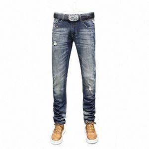 Fi Designer Hommes Jeans Haute Qualité Rétro Mer Bleu Stretch Slim Fit Ripped Jeans Hommes Vintage Casual Denim Pantalon Hombre p2w4 #
