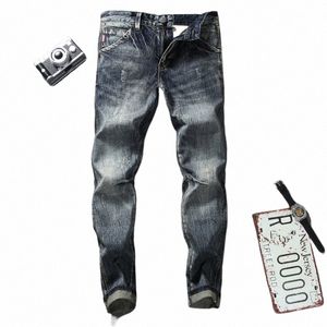 fi Designer Heren Jeans Retro Donkere Kleur Rechte Slim Fit Gescheurde Jeans Heren Hoge Kwaliteit Vintage Broek Denim Broek Hombre X0Ss #