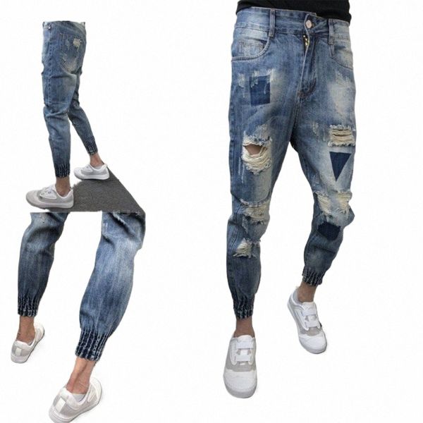 Fi Designer Hommes Jeans Rétro Stretch Slim Fit Peint Ripped Jeans Hommes Style Coréen Vintage Casual Denim Pantalon 28Ru #