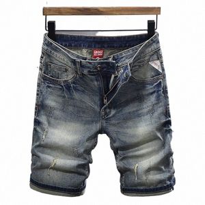 Fi Designer Jeans courts hommes de haute qualité rétro bleu Stretch Slim Fit Ripped Jeans été décontracté Vintage Denim Shorts Hombre n5FW #