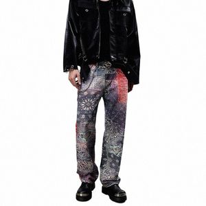 Fi Distred Paisley Patchwork Baggy jean pantalon pour hommes Y2K déchiré ample décontracté Cargos Denim pantalon jambe droite pantalon Z847 #