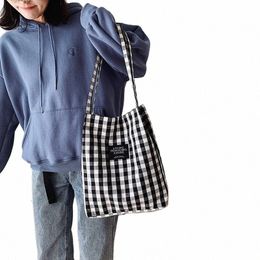 Fi Durable Women Student Cott Linen Single Bag Sac Shop Tote Tote CHIDE PLAID FEME FEME TOLEVAS SAGS SAGES P6C7 #