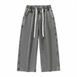 Fi élastique à lacets Vintage mer jean droit vêtements pour hommes 2024 été nouveau lâche décontracté couleur unie Capri pantalon C4NI #