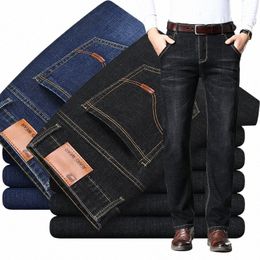 Fi Style européen américain Stretch Hommes Jeans Pantalons en denim de luxe pour hommes Slim Straight Deep Blue Gentleman Taille 28-38 Slacks X0VL #