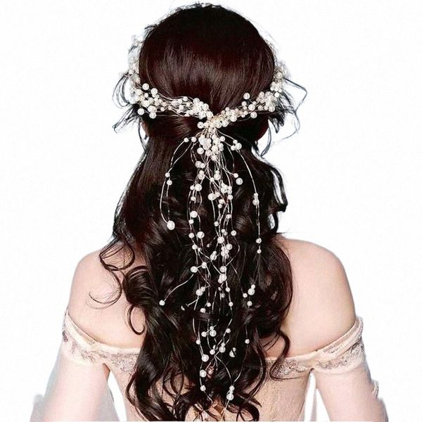 Fi Faux Pearl Hair Rope Multicolor Beads Scrunchie Pytail Holder Wedding Hairband Hair Acnigs for Women Headwear M24C #