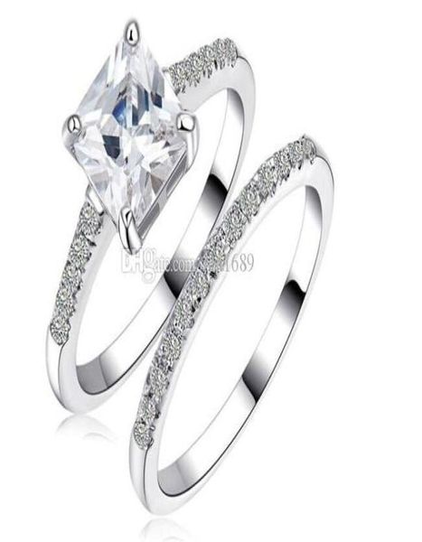 Fi Fine Jewelry Brand Princess Cut Jewelry 10kt White Or Film rempli topaze Simulate Diamond Women Wedding Ring Set Gift with Box2598601