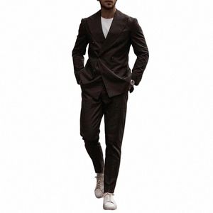 Fi Groom Wear Double boutonnage Peaked Revers Hommes Busin Formel Prom Tuxedos Meilleur Homme Blazer Costume 2 Pièces Veste + Pantalon n0Oh #