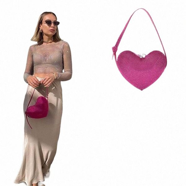 Fi en forma de corazón bolso brillante mujeres niñas Corea luz lujo amor Diamd axila Mini bolsas fiesta regalo del día de San Valentín q8Fb #