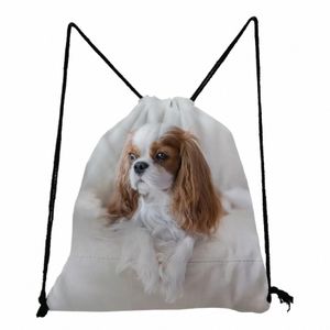 fi Hoge kwaliteit Trekkoord Zak Draagbare Charles Spaniel Hond Print Unisex Dames Rugzak Schoenen Tassen Reizen Softback Tas m858 #