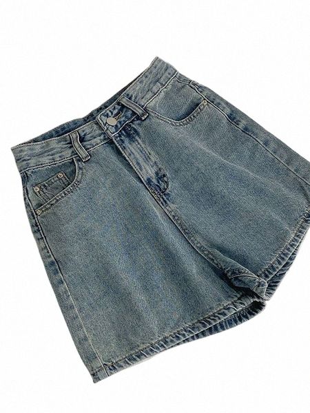 Fi taille haute Denim Shorts pour femmes été nouveau Simple jambe large jean décontracté tout assorti dames pantalons chauds a8lC #