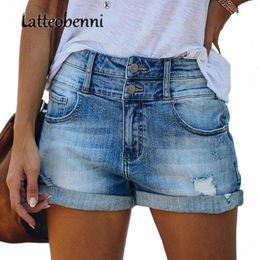 Fi Taille Haute Double Butt Splice Denim Shorts Banlieue Femme Trous Cassés Trois Quarts Pantalon Femme Casual Streetwear r39Z #