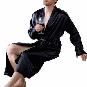 Fi Homewear Peignoir en soie Simulati Satin Robe confortable Poche Hommes Couleur Vêtements de nuit Solide Vêtements de nuit Pyjamas doux N1kX #