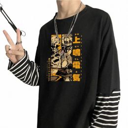 fi Japanse anime My Hero Academia Striped t-shirt top mannen vrouwen Harajuku manga Kaminari Denki Graphics LG Sleeve T-shirt J1ej#
