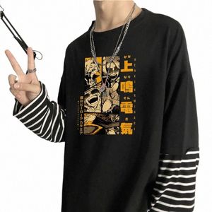 Fi Japonais Anime My Hero Academia T-shirt rayé Top Hommes Femmes Harajuku Manga Kaminari Denki Graphics Lg Sleeve T-shirt j1EJ #