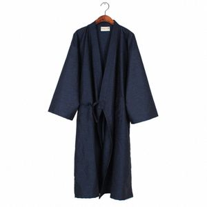 Fi Style japonais Kimo Robe couleur unie à lacets Lg peignoir pyjama ceinture Cott maison Pijama Robes vêtements pour hommes 19yg #