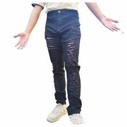 Fi Homme Jeans Slim Fit Design Hip Hop Hommes Jeans All-match Biker Ripped Casual Lg Pantalon Raggedy Genou Trou Denim Pantalon u54y #