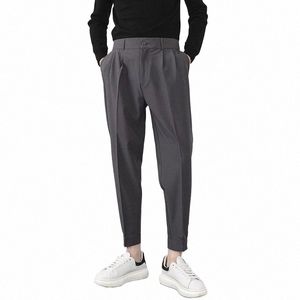 Fi Pantalon décontracté homme taille élastique petits pieds mince style coréen plissé conique mâle blazer pantalon pantalon streetwear 69tp #