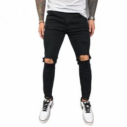 Fi Hommes Hip Hop Détruit Ripped Skinny Mendiant Jeans Pantalon Automne Haute Qualité Mâle Solide Trou Crayon Denim Pantalon q8B4 #