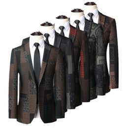 Fi Mannen Lg Mouwen Gedrukt Jasje Grote Maat 6XL Mannen Wedding Prom Party Slim Fit Tuxedo Dr Blazer l8Us #