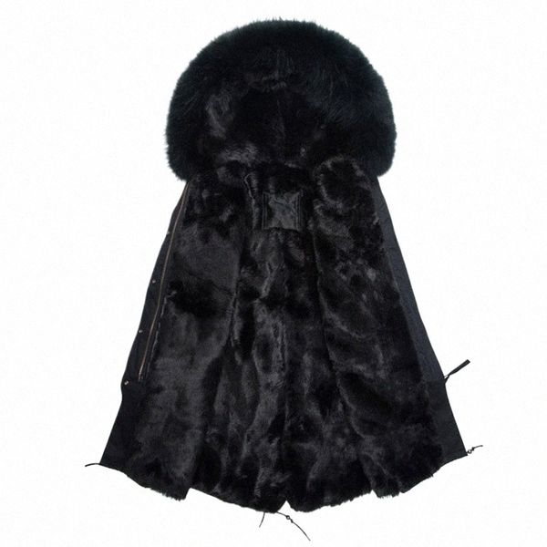 Fi Hommes LG Style Parka noire avec capuche véritable col de fourrure de raton laveur manteau d'hiver veste masculine décontractée et belle v1vV #