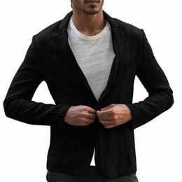 Fi Hommes Blazers Slim Fit Lin Mélange Poche Solide Lg Manches Costumes Blazer Veste Outwear Automne Fête De Mariage Outwear U4uW #