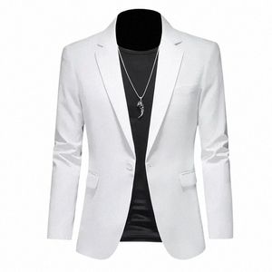 fi Heren Busin Casual Blazer Wit Rood Groen Zwart Effen Kleur Slim Fit Jas Bruiloft Bruidegom Party Pak jas M-6XL j71c #