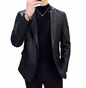 Fi Men's Casual Leather Dr Suit Mooter Male Fi Busin Casual Pu Blazers Jacket Blazer Vestes MAN OUTERWEAR B0Z4 #