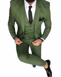 fi Heren Oie Groen Blauw 3-delig Slim Fit Notch Blazer Klassieke Smoking Bruidsjonkers voor PartyBlazer + vest + Broek Nieuwe 2023 M553 #