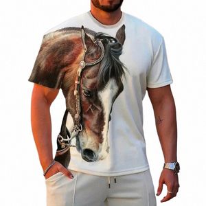 Fi T-shirt pour hommes 3D Horse Print T-shirts à manches courtes à séchage rapide Été Casual Homme Vêtements Tops Lâche T-shirt surdimensionné pour hommes 67yS #