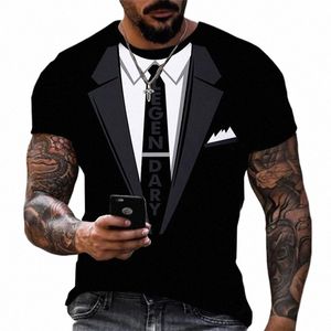 Fi T-shirts pour hommes Costume d'impression 3D et motif de cravate T-shirt à manches courtes uni pour vêtements pour hommes High Street Streetwear Tops Z6HW #