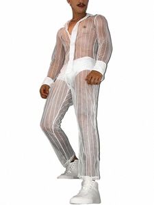 Fi Hommes Ensembles Maille Patchwork Transparent Sexy Revers Lg Manches Chemise Pantalon 2023 Streetwear Hommes Costumes Deux Pièces INCERUN o1Zm #