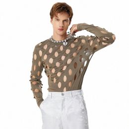 Fi Hommes T-shirt Creux Out Couleur Unie O-Cou Lg Manches Hommes Vêtements Streetwear 2023 Fitn Sexy Camisetas S-3XL INCERUN D5zX #