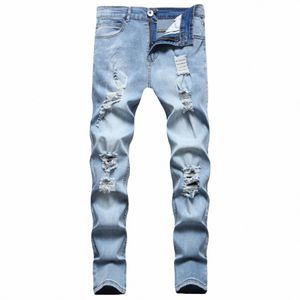 Fi hommes pantalons 2023 nouveau quatre mers respirant déchiré jean marée classiques Style Streetwear homme Denim pantalon bleu grande taille 3615 #