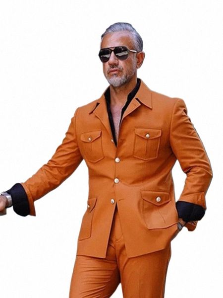 Fi Hommes Costumes De Mariage Orange 1 Pièces Automne Manteau Busin Casual Designer Veste Sur Mesure Quatre Poches Blazer 55Ko #