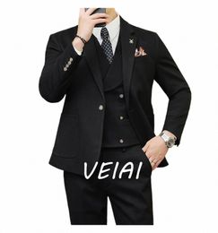 Fi Nouveaux Hommes Blazers Boutique Busin Plaid Laine Rayé Mariage Hôte Costume 3 Pcs Dr Veste Manteau Gilet Pantalon Pantalon e9UG #