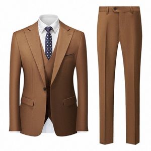Fi nouveaux hommes loisirs Boutique Busin couleur unie costume de mariage manteau pantalon gilet 3 pièces ensemble Dr Blazers veste pantalon J665 #