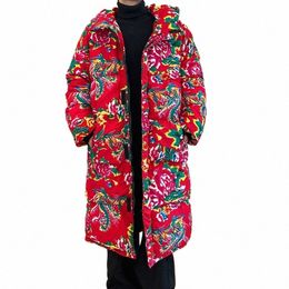 fi Noordoosten Grote Fr Winter Cott Gewatteerde Jas Mannen Chinese Stijl Vintage Bloemen Dikker Warme Capuchon Lg Jas Parka p7Jg #