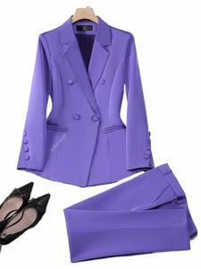 Fi bureau dames pantalon formel costume ensemble femmes bleu rose jaune femme busin vêtements de travail 2 pièces blazer veste et pantalon B9Ba #