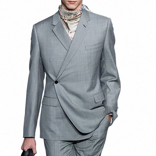 Fi One Butt Grey Men Suits Slim Fit pour mariage Boyfriend Groom Tuxedo 2 pièces Notch Revers Homme Veste avec pantalon 2023 c8As #