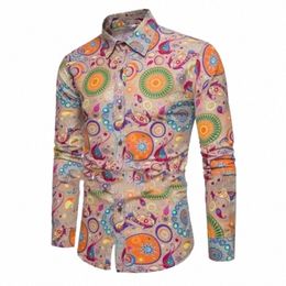 Fi Paisley Floral Print Chemises pour hommes Style vintage Revers Butt-Up Lg Manches Tops Hip Hop Hommes / Femmes Casual Party Clubwear 25mA #
