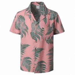 Fi camisa hawaiana rosa para hombres 2024 nueva camisa de playa de manga corta para hombre Cott Casual Holiday Vacati Chemise Homme 953C #