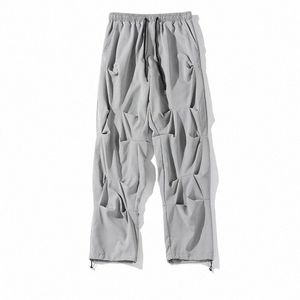 Fi plissé hommes pantalons décontractés Hip Hop Street Style pantalons hommes couleur unie taille élastique pantalons hommes grande taille pleine longueur K6lg #