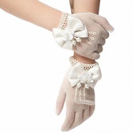 Fi Princ Wedding Gloves For Girls Mesh Evening Children's Lace Pearl Gloves Kids Elegante handschoenen Mittens Party Supplies T3VI#