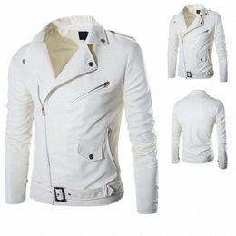 Fi PU Veste en cuir Hommes Boucle Zip Col à revers Britannique Noir Blanc Punk Rock Manteaux d'extérieur 2023 y4QE #