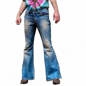 Fi Style Punk Large Jeans évasés Hommes Four Seass Street Casual Taille Haute Splice Poche Denim Pantalon Pantalon Jeunesse Mâle K0eK #