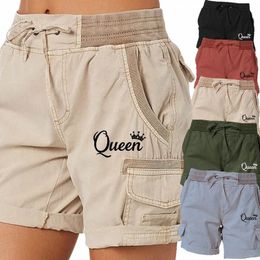 fi Queen Gedrukt Cargoshorts voor dames Stretch Golf Actieve shorts Werkshorts Outdoor Zomer met zakken u60B #