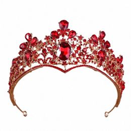Fi Red Crystal Women Hair Bijoux Gold Bridal Tiaras and Crowns Queen Princ Diadem Wedding Couronne Ornements Ornements d'ornements 72WQ #
