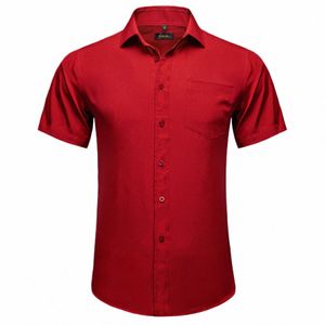 fi Rood Luxe Shirt voor Mannen Bruiloft Turn-down Kraag Korte Mouw T-shirt Mannen Kleding voor Lente Zomer Groothandel p6Rf #